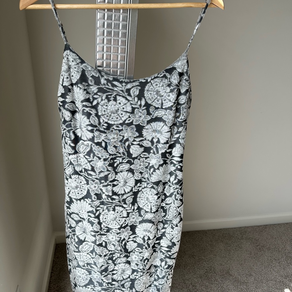 bebe Gray Mini Slip Dress with Spaghetti Straps for Cocktail